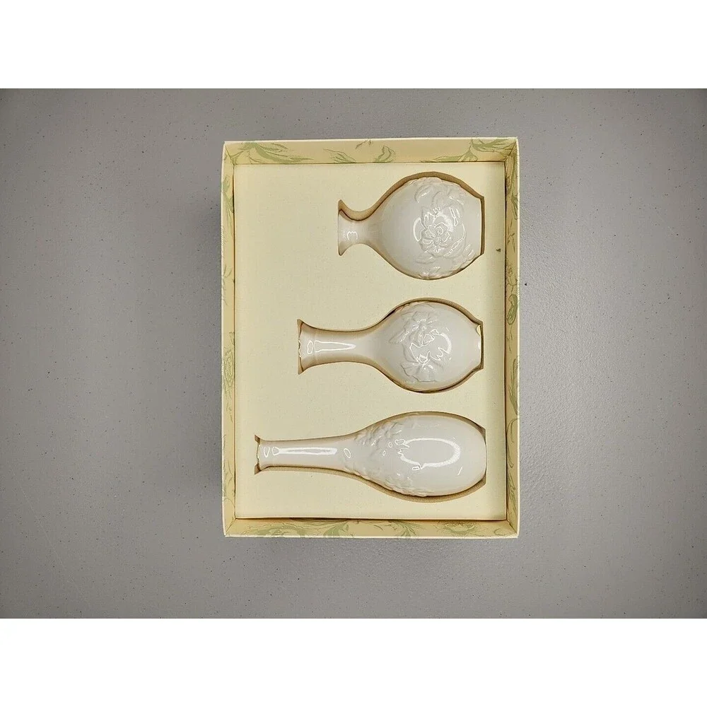 Vintage LENOX Ivory POSY VASES With Original Box 3 PC Set